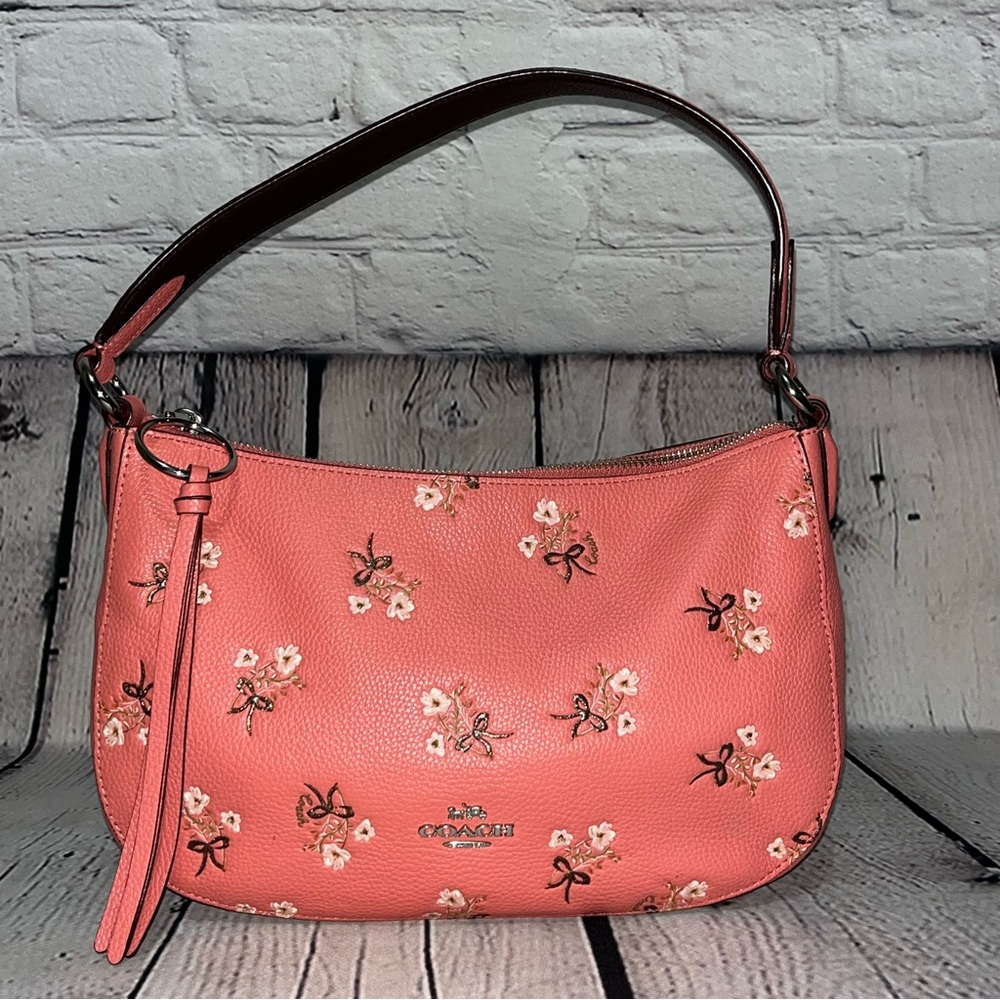 Rare! Coach Sutton Pink Leather Floral Crossbody Bag (Style #55373) - Picture 5 of 17